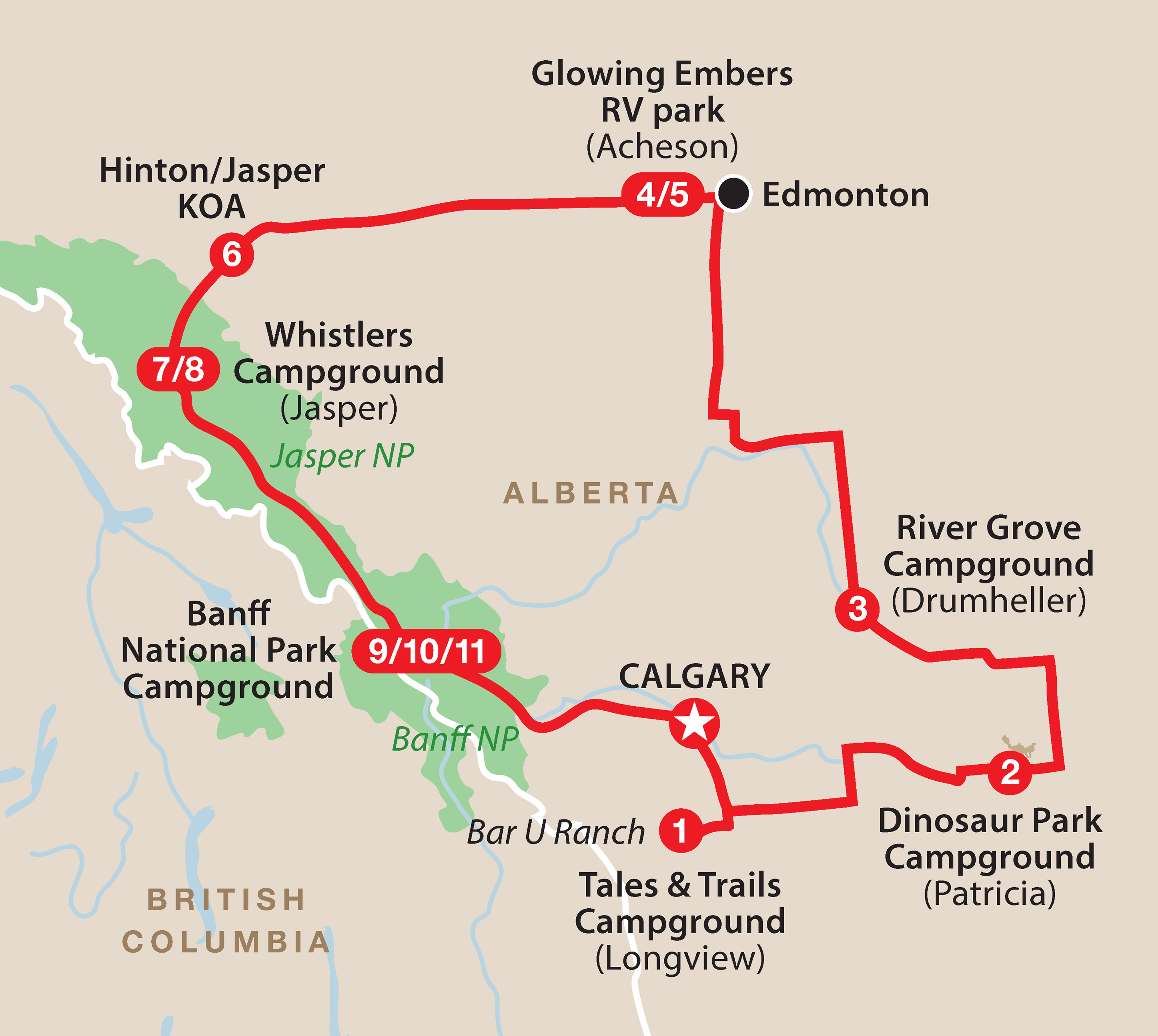 Mapa ruta Alberta's Rockies and Rodeo Adventure